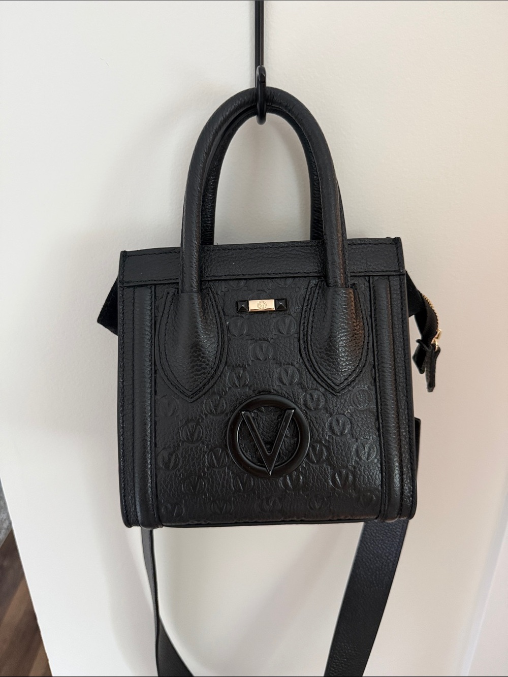 Valentino by Mario Valentino Black Embossed Leather Mini Bag